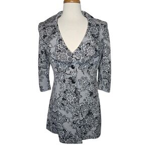 Whimsigoth Floral Tunic Blazer Black White Gothic Romantic Jacket Size 14